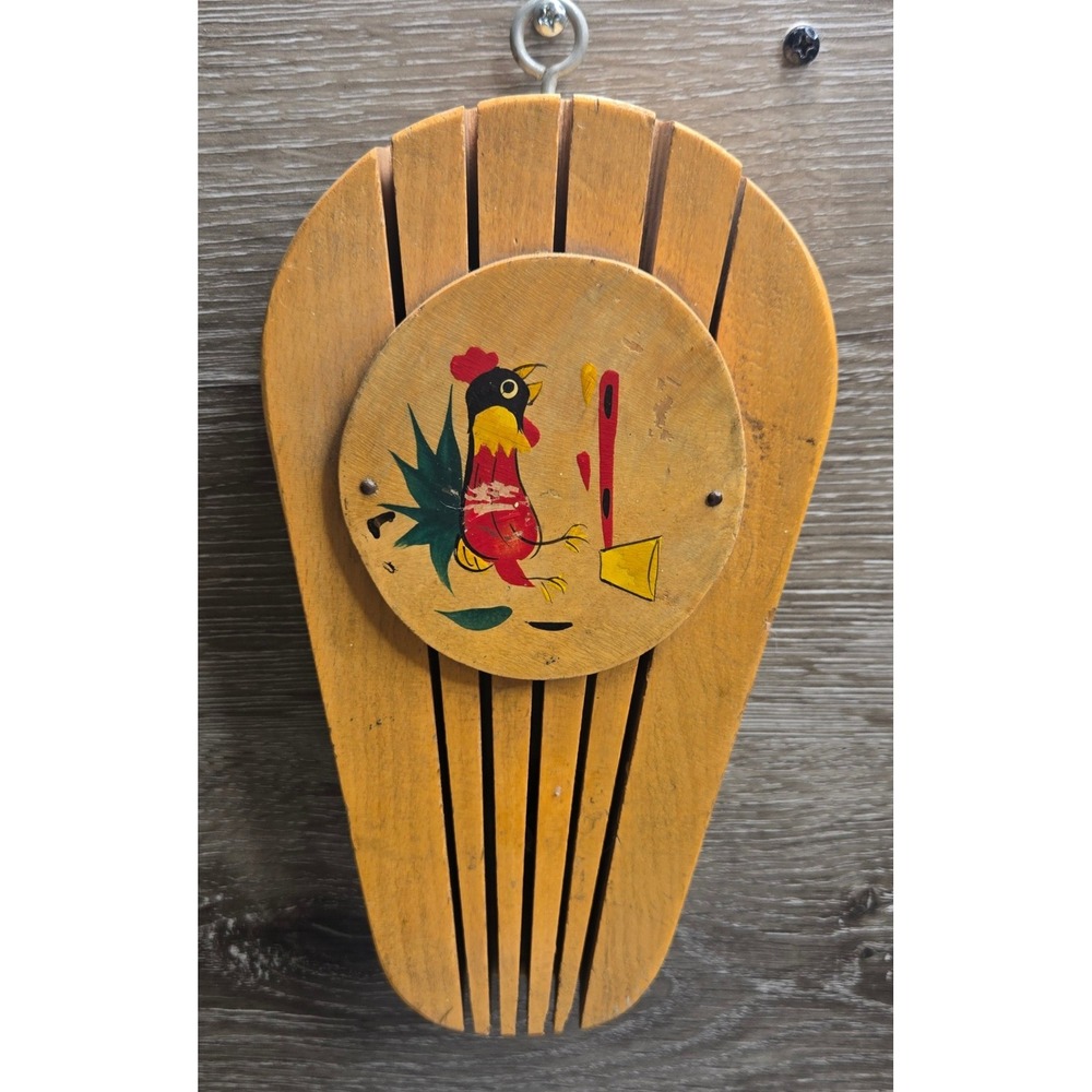 Vintage Wood Rooster Chicken Wall Hanging Knife Holder Art Kitchen Decor Plaque